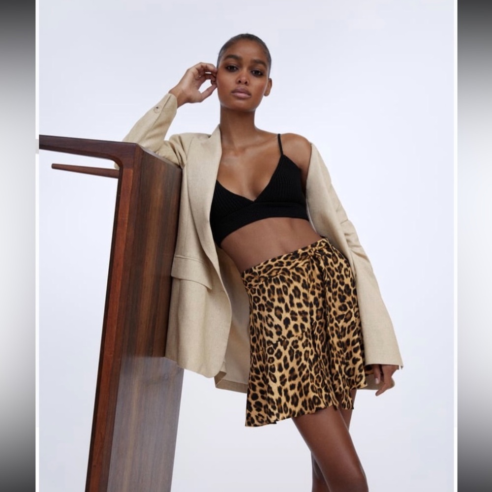Zara Leopard Print Satin Wrap Skort skirt shorts S